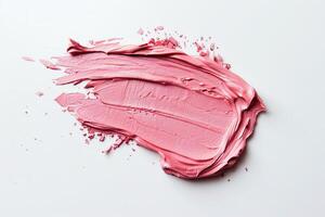 AI generated Close-Up View of a Pink Lipstick Smear on a White Background photo