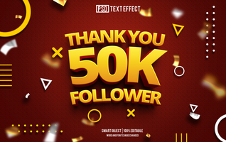 50k follower text effect, font editable, typography, 3d text. psd