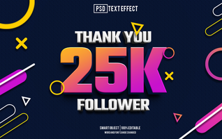 25k follower text effect, font editable, typography, 3d text. psd