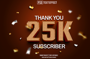 25k seguidor texto efecto, fuente editable, tipografía, 3d texto. psd