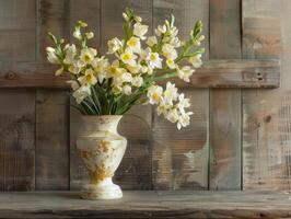 AI generated Fragrant Freesias In Vintage Vase photo