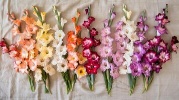 AI generated Colorful Gladiolus Flowers on Fabric photo