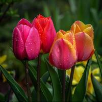 AI generated Rain-Kissed Tulips Trio photo