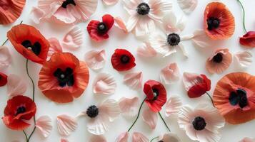 AI generated Assorted Poppies on White Background photo