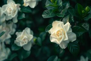 AI generated Gardenia Blooms in Lush Greenery photo