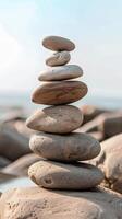 ai generado zen piedras en equilibrado apilar foto