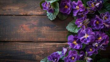 AI generated Rustic Charm Purple African Violets photo