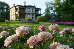 AI generated Elegant Peonies In Historic Estate Garden photo