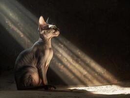 AI generated Sphynx Cat Admiring Sunbeams photo
