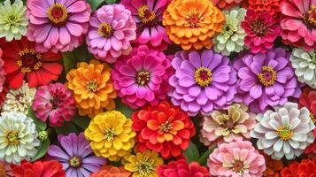 AI generated Colorful Zinnia Flower Array photo