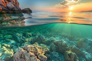 AI generated Sunset Over Underwater Rocks photo