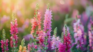 ai generado radiante boca de dragón flores a oscuridad foto