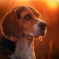 AI generated Beagle With Sunset Backdrop photo