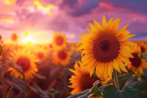 AI generated Sunset Over Sunflower Field photo