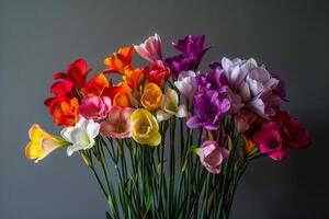 AI generated Vibrant Freesia Bouquet Display photo