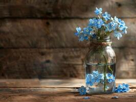 AI generated Forget Me Nots in Glass Jar photo