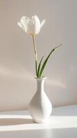 AI generated Single Tulip in White Vase photo