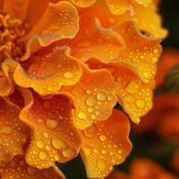 AI generated Marigold Flower with Dewdrops Close-Up photo