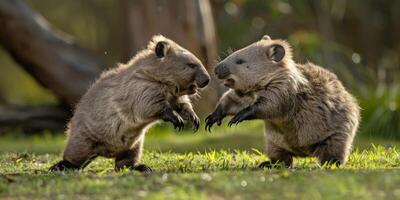 ai generado wombats juguetón encuentro foto