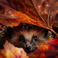 AI generated Hedgehog Autumn Leaves Shelter photo