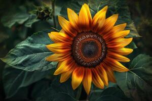 AI generated Sunflower Solitude Dark Backdrop photo