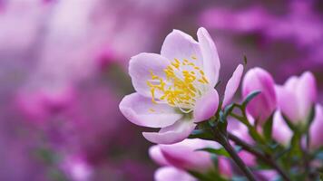 AI generated Spring flower blossom closeup with bokeh background, springtime nature photo