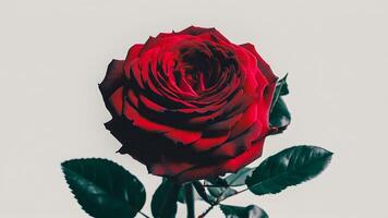 ai generado completamente floreció abierto rojo Rosa con puro blanco antecedentes foto
