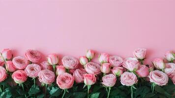 AI generated Pink roses flower border creates soft pastel tone background photo