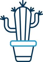 cactus línea azul dos color icono vector