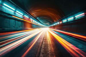 AI generated Light trail in tunnel photo