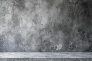 AI generated Empty gray wall studio with concrete backdrop and floor for product display. photo