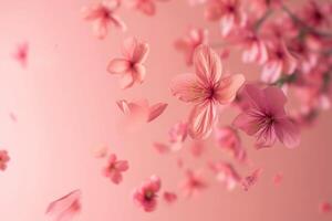 AI generated Levitating pink flowers in high resolution image. photo