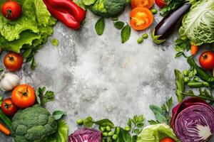 AI generated Colorful vegetable layout on watercolor background. photo