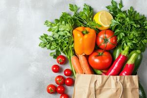 AI generated Healthy food delivery concept with vegan and vegetarian options. photo