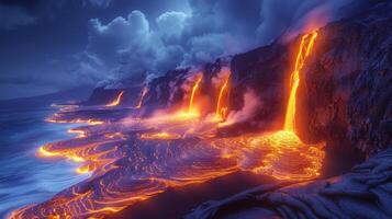 AI generated Lava Flows Into Ocean From Cliff photo