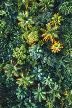 ai generado aéreo ver de tropical bosque a puesta de sol foto