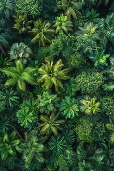 ai generado aéreo ver de tropical bosque a puesta de sol foto