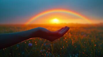 AI generated Two Rainbows Over Field of Flowers photo