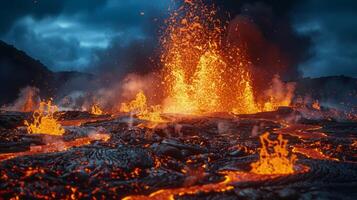 AI generated Large Group of Lavas Erupting From the Ground photo