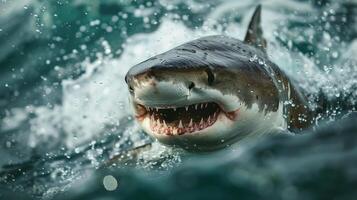 AI generated Intense Close-Up of Sharks Open Mouth photo