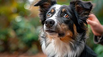 AI generated Dog Close-Up With Person Background photo