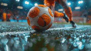 AI generated Person Kicking Soccer Ball in Park photo