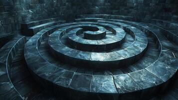 AI generated Stone Spiral Staircase in Dark Room photo