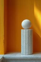 AI generated Yellow Painted Wall With Round Object photo