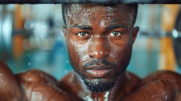 AI generated Man Holding Barbell in Shower photo