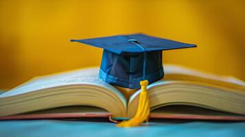 ai generado graduación gorra en libro foto