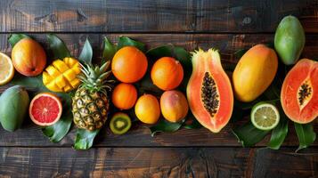 AI generated Variety of Fruits on Wooden Table photo