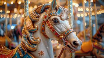 AI generated Close Up of a Merry Go Round Horse photo