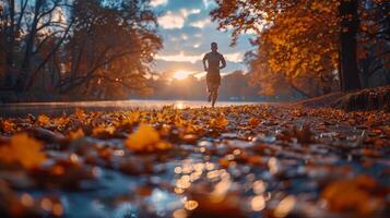 AI generated Man Running Through Park at Sunset photo