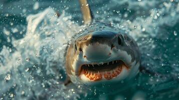 AI generated Intense Close-Up of Sharks Open Mouth photo